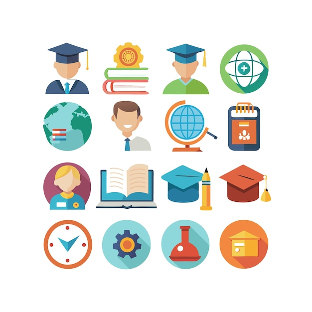 Icon Set Collection Vector Illustration per documenti, siti web educativi e applicazioni mobili