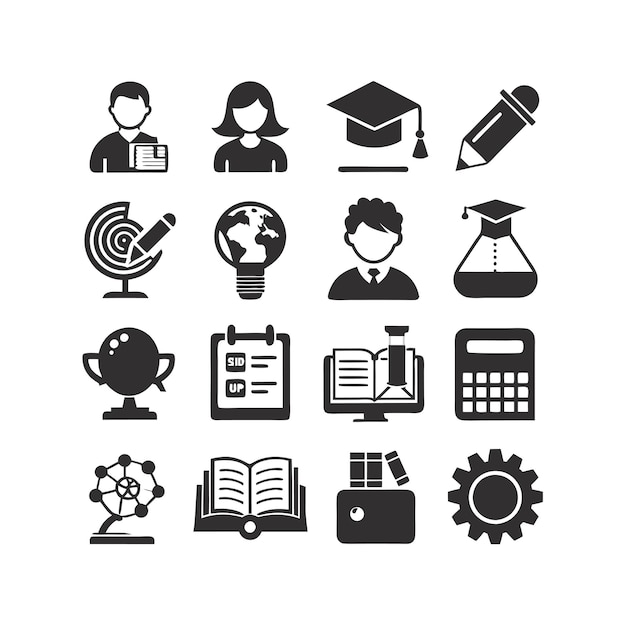 Icon Set Collection Vector Illustration per documenti, siti web educativi e applicazioni mobili