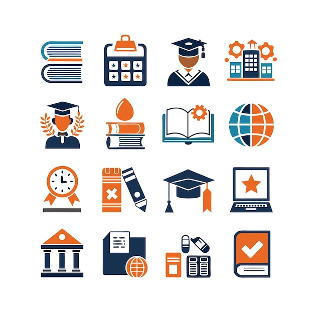 Icon Set Collection Vector Illustration per documenti, siti web educativi e applicazioni mobili