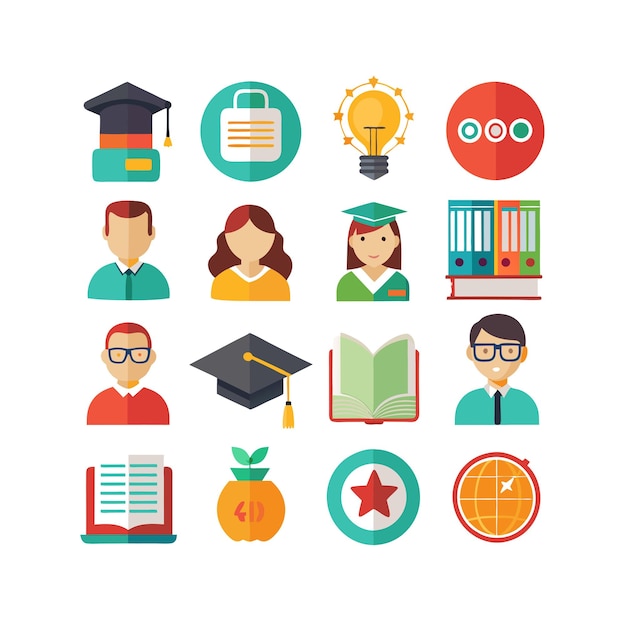 Icon Set Collection Vector Illustration per documenti, siti web educativi e applicazioni mobili