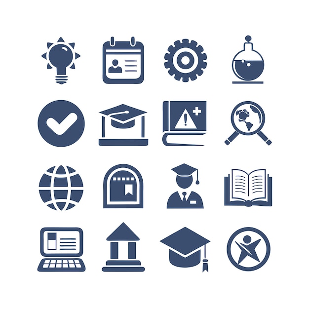 Icon Set Collection Vector Illustration per documenti, siti web educativi e applicazioni mobili
