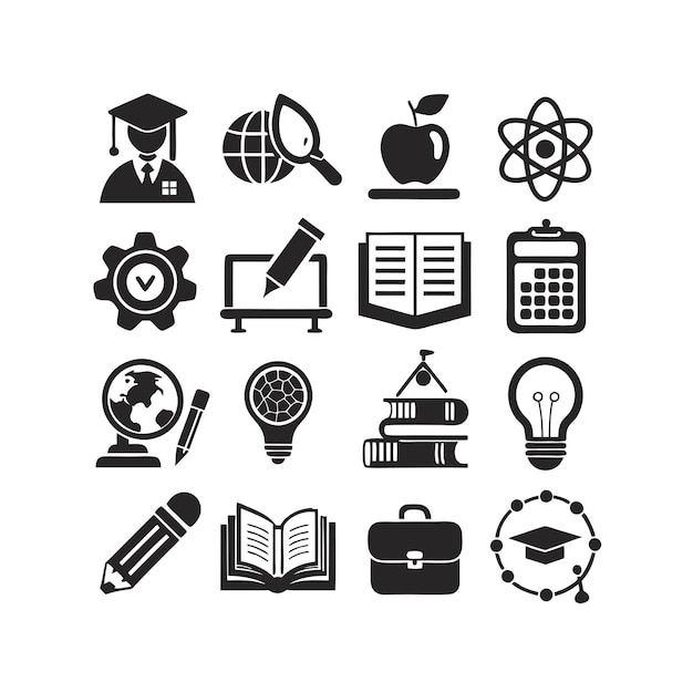 Icon Set Collection Vector Illustration per documenti, siti web educativi e applicazioni mobili
