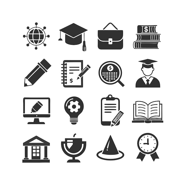 Icon Set Collection Vector Illustration per documenti, siti web educativi e applicazioni mobili