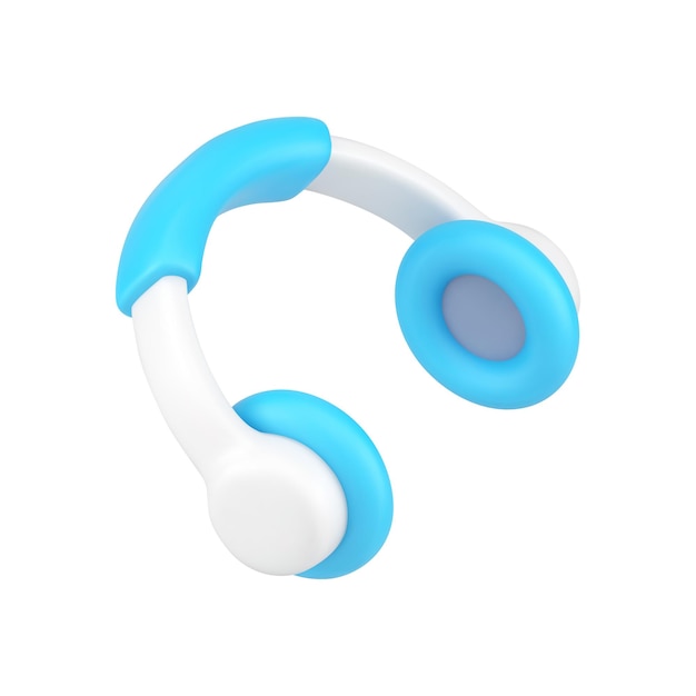 Icona 3d di auricolari musicali Cuffie audio bianche con accenti blu