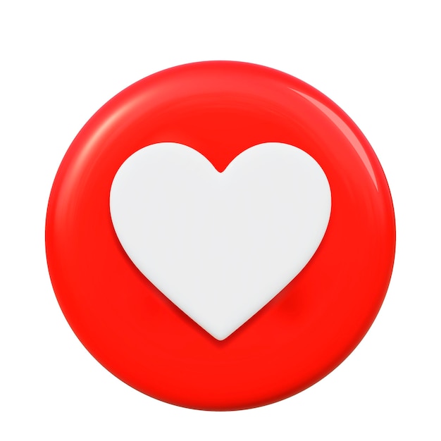Icona a forma di cuore 3d, colori rosso e bianco. Stile minimal cartoon per la notifica dei social media