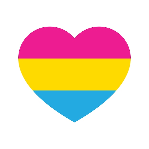 Icona a forma di cuore di colore rosa giallo e blu come i colori del concetto LGBTQI della bandiera pansessuale