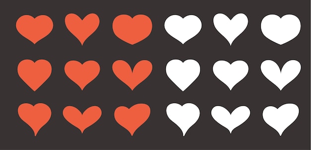 Icona a forma di cuore simbolo d'amore disegno scarabocchi contorno isolato set Vector design grafico piatto