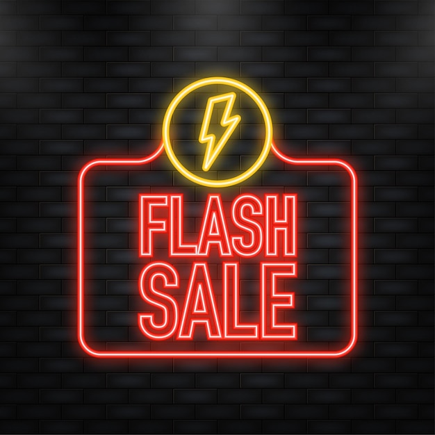 Icona al neon Banner di vendita flash Illustrazione vettoriale piatta Etichetta con logo
