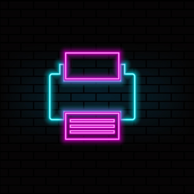 Icona al neon della stampante Elementi del set tecnologico Icona semplice per siti web web design mobile a