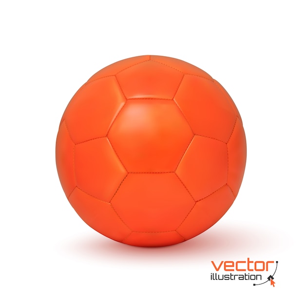 Icona arancione realistica del pallone da calcio, isolata su fondo bianco. illustrazione.