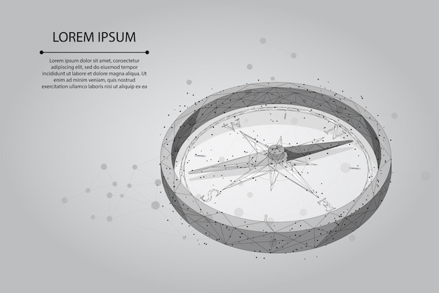Icona astratta della bussola poligonale di linea e punto di poltiglia.