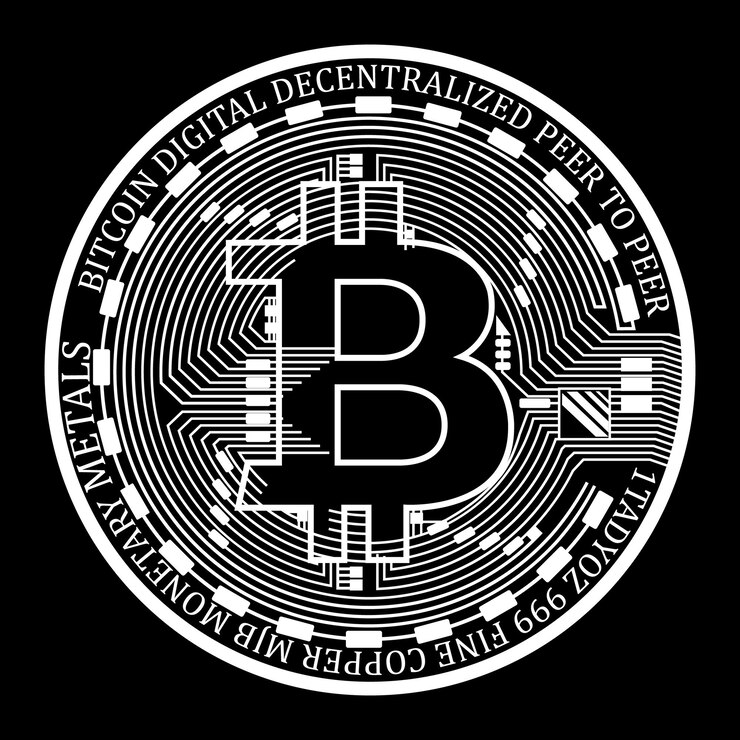 Vettore icona bitcoin, simbolo di pagamento. logo di criptovaluta. simbolo di cambio valuta virtuale. disegno in bianco e nero. monete di finanza di internet, illustrazione vettoriale semplice isolata.