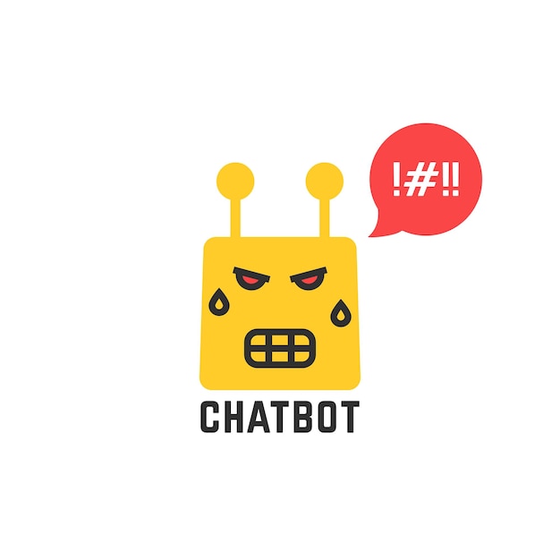 Icona chatbot giallo arrabbiato su sfondo bianco