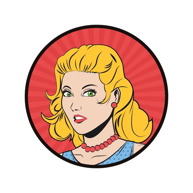 Icona comica di pop art del fumetto femminile della ragazza della donna retro