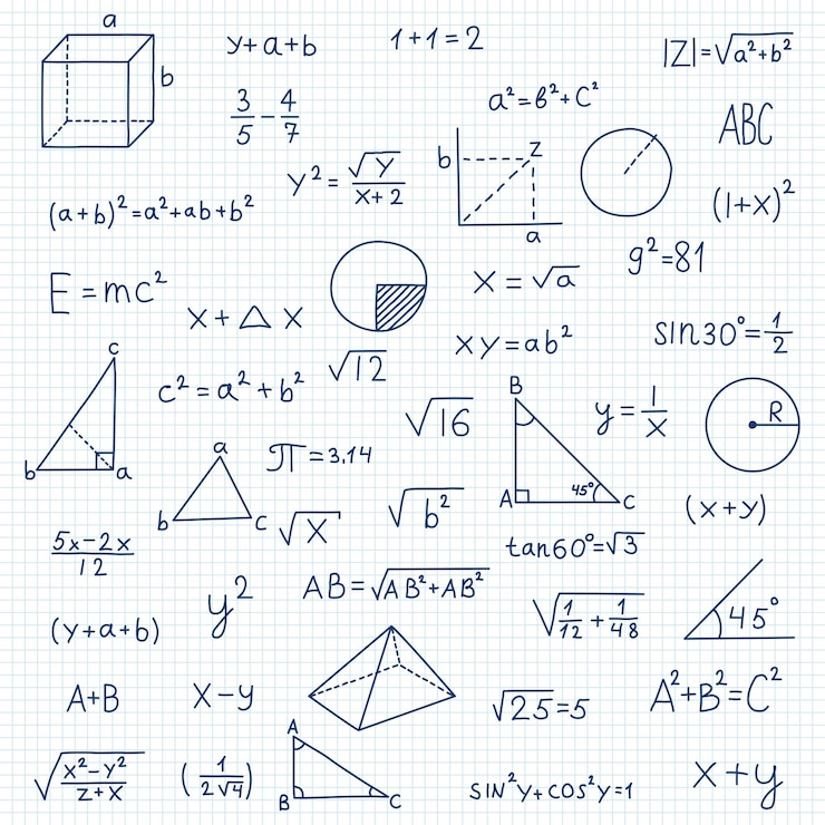 Vettore icona dei simboli matematici disegnati a mano in stile piatto formula matematica illustrazione vettoriale su sfondo isolato istruzione scolastica segno business concept
