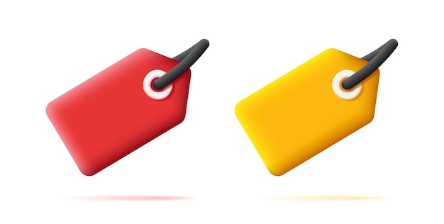 Icona del cartellino del prezzo 3d etichette gialle e rosse arrotondate