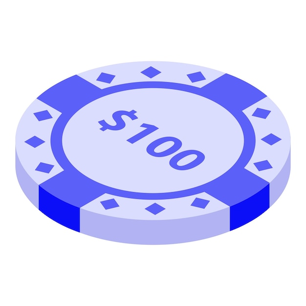 Icona del chip del casinò da 100 dollari Isometrica dell'icona vettoriale del chip del casinò da 100 dollari per il web design isolato su sfondo bianco