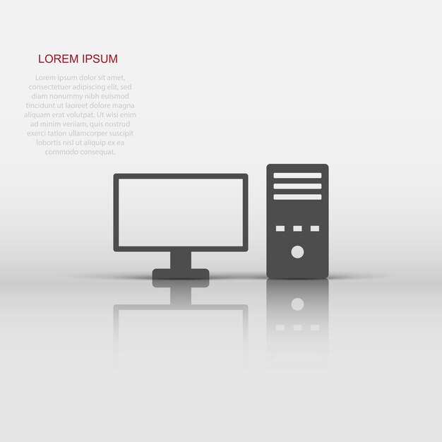 Icona del computer PC in stile piatto Illustrazione vettoriale del desktop su sfondo bianco isolato Concetto commerciale del monitor del dispositivo