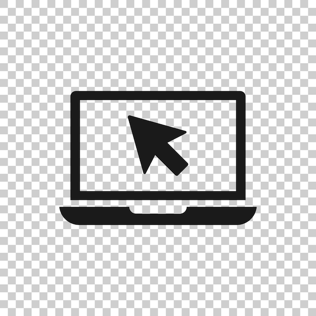 Icona del computer portatile in stile piatto Cursore sull'illustrazione vettoriale del notebook su sfondo bianco isolato Monitorare il concetto di business