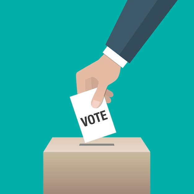 Icona del concetto di giorno delle elezioni. Passi mettere la carta di voto nell&#39;urna.