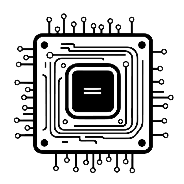 Icona del contorno della scheda del circuito del chip del computer futuristico in formato vettoriale