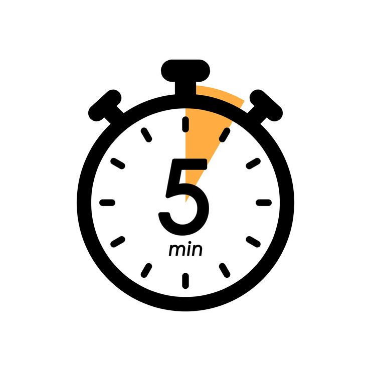 Vettore icona del cronometro di cinque minuti simbolo del timer 5 min tempo di attesa illustrazione vettoriale