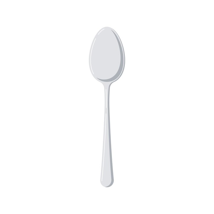 Icona del cucchiaio di metallo isolata su sfondo bianco Elemento di design piatto per posate cucchiaio Stoviglie in argento vista dall'alto Illustrazione di stoviglie in stile cartoon vettoriale
