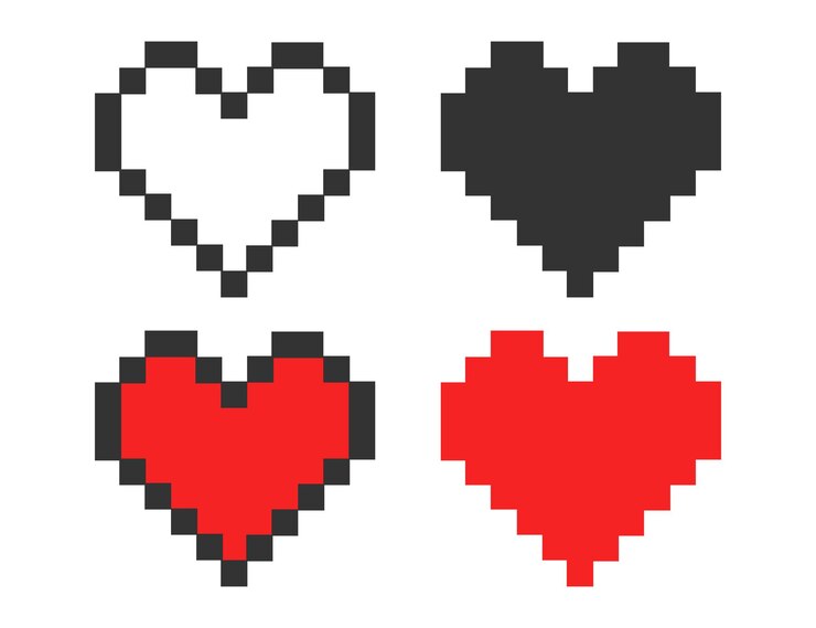 Icona del cuore a 8 bit colorata pixel art Simbolo dell'amore Vettore del logo del cartone animato