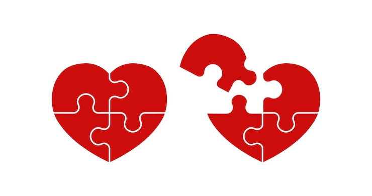 Icona del cuore del puzzle Simbolo dell'illustrazione del puzzle Segno vettoriale del logo dell'amore