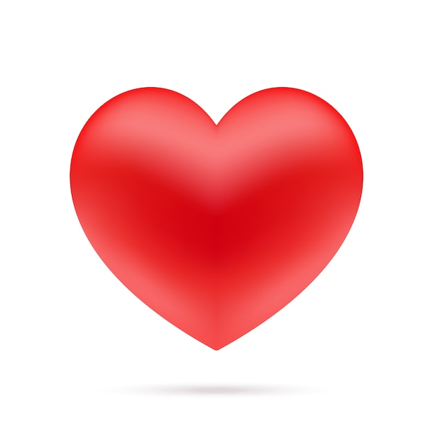 Icona del cuore rosso con ombra, isolata su sfondo bianco.