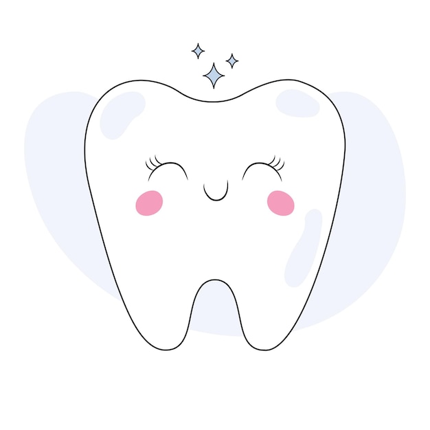 Icona del dente felice Simpatici personaggi dei denti Spazzolare i denti con il dentifricio Pulizia dei denti per l'igiene orale Piatto del fumetto vettoriale