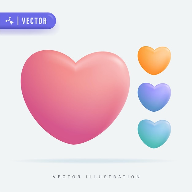 Icona del design 3d realistico colorato simbolo del cuore amore Illustrazione vettoriale realistica