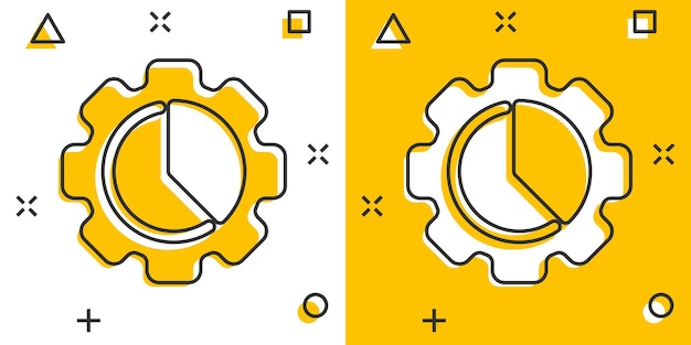 Icona del diagramma di flusso di lavoro in stile fumetto Ingranaggio con diagramma cartoon illustrazione vettoriale su sfondo bianco isolato Organizzazione del processo effetto splash concetto di business