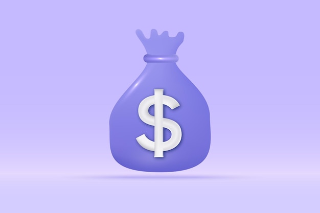 Icona del dollaro del sacchetto di denaro 3d isolata su sfondo azzurro Illustrazione di rendering vettoriale 3d del concetto di budget di scambio di investimenti di risparmio di denaro realistico