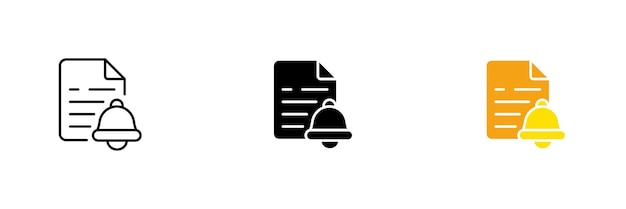 Icona del file con segnale di allarme Pubblicazione ritardata del promemoria del messaggio Insieme vettoriale di icone in linea nera e stili colorati isolati su sfondo bianco