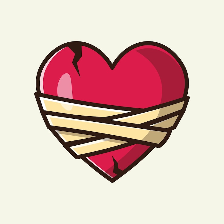Vettore icona del fumetto della ferita del cuore bendato illustrazione vettoriale
