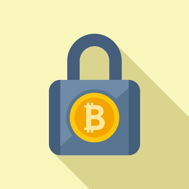 Icona del lucchetto crittografico vettore piatto Soldi Bitcoin Finanza digitale