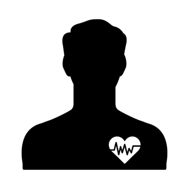 Icona del paziente cardiologico Sagoma della testa umana e simbolo del battito cardiaco Illustrazione vettoriale piatta