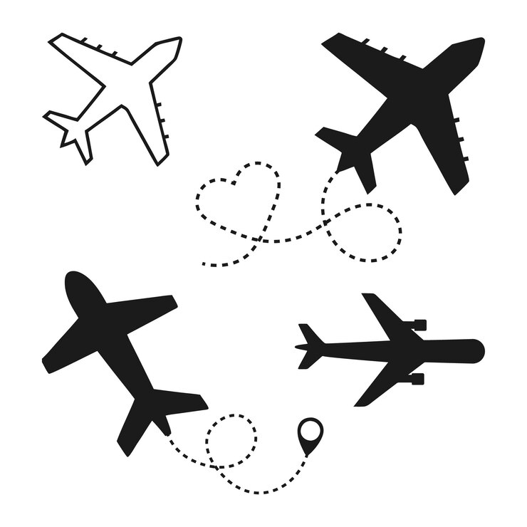 Vettore icona del percorso di linea dell'aereo rotta di volo dell'aeromobile con illustrazione vettoriale di traccia di linea rotta di aereo amore