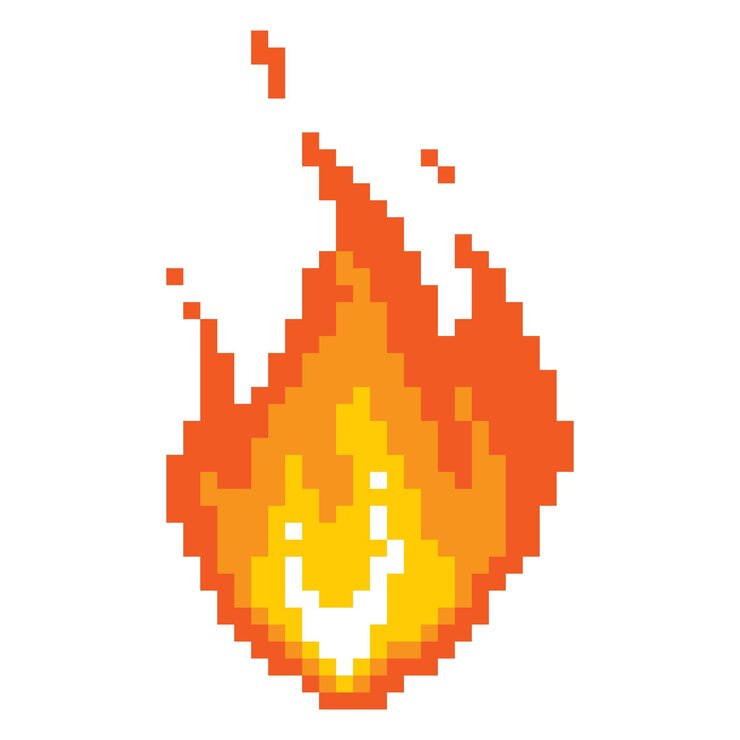 Vettore icona del pixel della palla di fuoco che cade fuoco ardente con fiamma rossa incandescente dopo l'esplosione