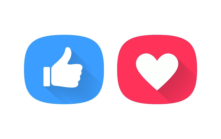 Vettore icona del pollice e del cuore icona del mi piace e del cuore del vettore design del pulsante mi piace e preferiti pronto per l'uso nell'interfaccia utente