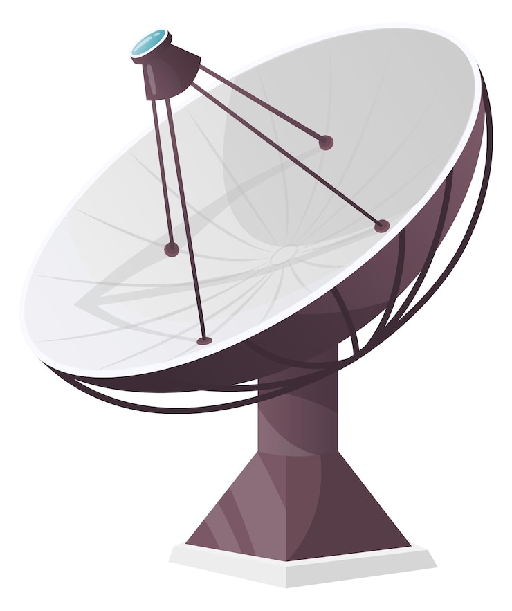 Vettore icona del radiotelescopio antenna di studio spaziale dei cartoni animati