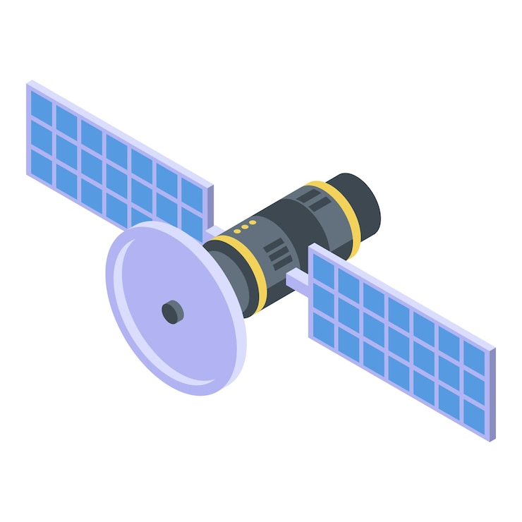 Vettore icona del satellite dello spazio di comunicazione isometrica dell'icona vettoriale del satellite dello spazio di comunicazione per il web design isolato su sfondo bianco