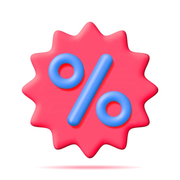 Icona del segno di percentuale blu realistica 3D isolata