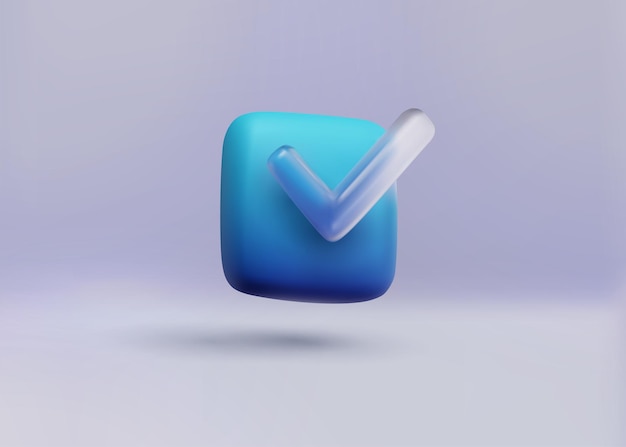 Icona del segno di spunta blu 3d Concetto di approvazione Mesh vettoriale stile rendering cartoon