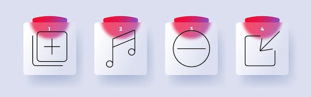 Icona del set multimediale Aggiungi contenuto nota musicale meno simbolo inserire elemento suono multimediale progettazione UI creatività editing di intrattenimento