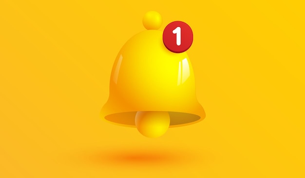 Icona del simbolo di allarme del numero di notifica su sfondo giallo campanello giallo con il nuovo abbonato