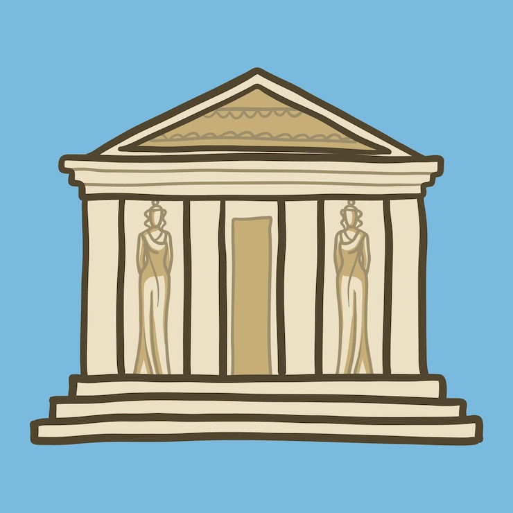 Vettore icona del tempio greco illustrazione disegnata a mano dell'icona vettoriale del tempio greco per il web design