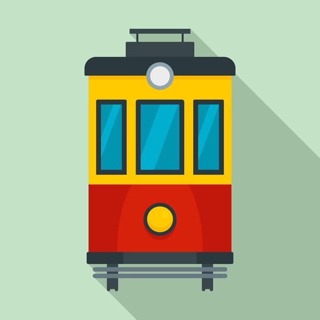 Icona del tram in vista anteriore Illustrazione piatta dell'icona vettoriale del tram in visione anteriore per il web design