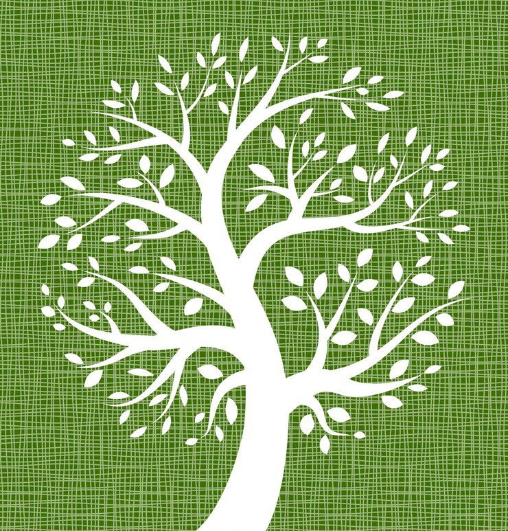 Icona dell'albero bianco sull'illustrazione di vettore di struttura della tela di canapa verde